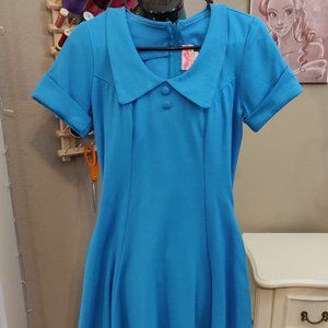 EUC Pinup Girl Couture Fit Flare Blue Collar dress
